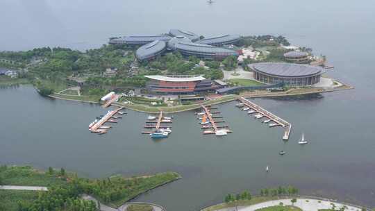 上海滴水湖全景南岛洲际酒店帆船俱乐部视频素材模板下载