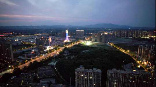 湖南衡阳文化馆，蒸水夜景4k航拍视频