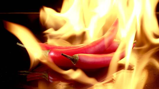 火焰上的辣椒炒菜做饭配料材料麻辣香辣
