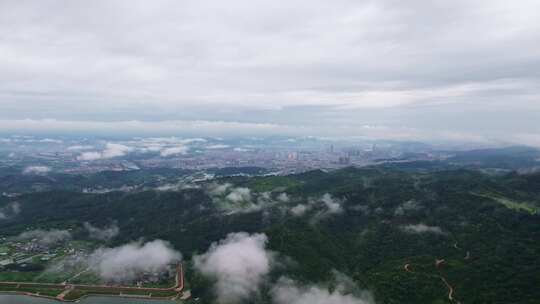 浙江宁波宁海县城雨后风景航拍