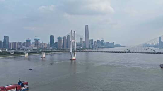 湖北武汉长江二桥航拍城市风光延时视频素材模板下载