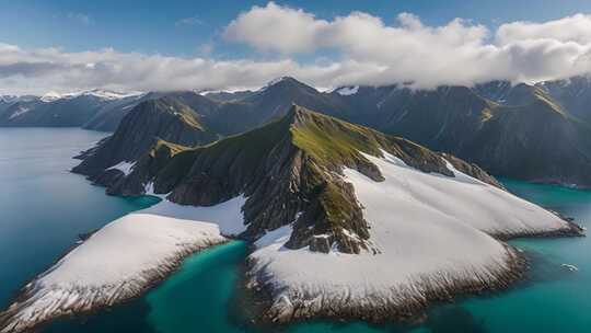 航拍雪山湖泊自然风光