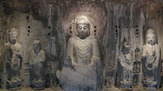 龙门石窟夜景航拍香山寺洛阳景点文化