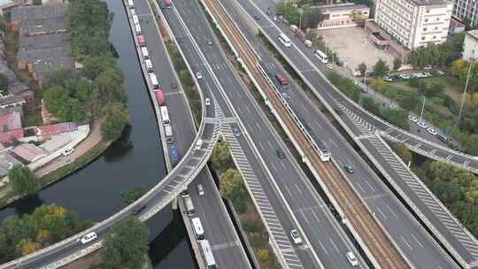 天津城市街道立交高架交通行驶路况