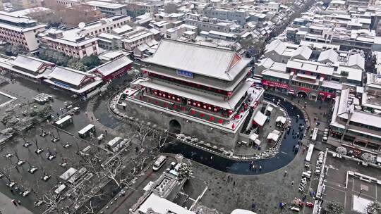 西安鼓楼 回民街雪景