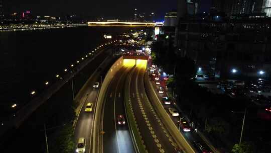 广州城市夜景交通航拍视频素材模板下载