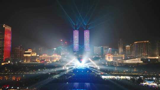 南昌双子塔跨年夜景灯光秀航拍