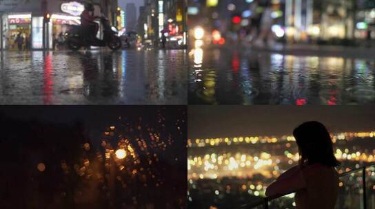 孤独的女人看雨后的街道视频素材模板下载