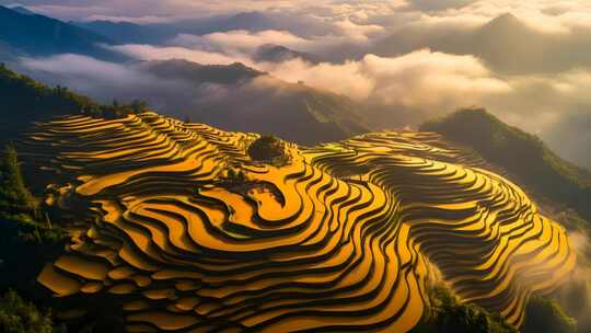 山间梯田云海壮丽景色