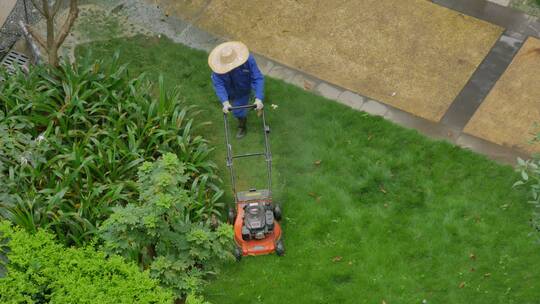 小区园丁割草机除草维护草坪