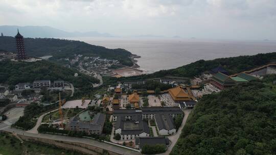 普浙江陀山宝陀禅寺建筑4K航拍视频