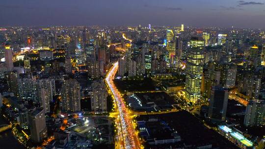 上海浦西静安高架桥车流航拍夜景4K