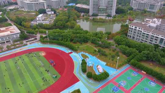 福州福建江夏学院大学城校区航拍校园风景风