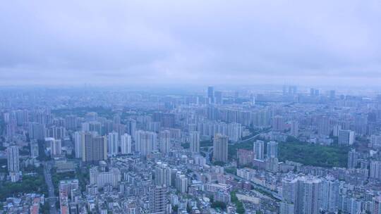 广州城市密集高楼建筑与暴雨天气乌云航拍