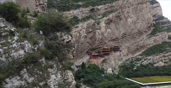 大同悬空寺航拍高清在线视频素材下载