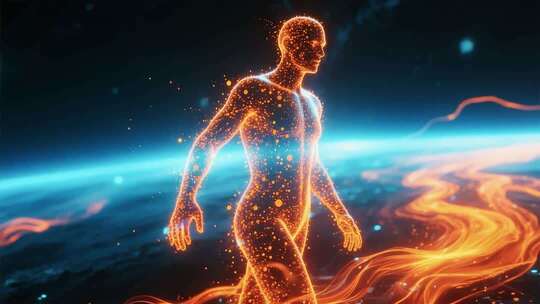 粒子特效人物行走素材