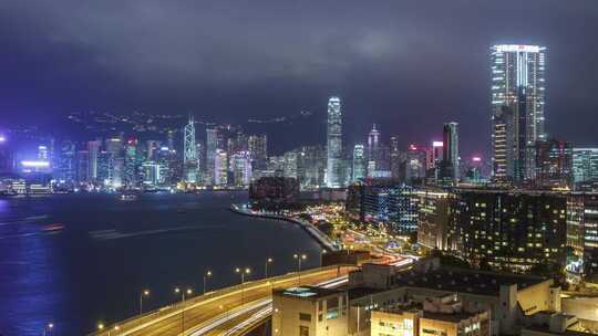 香港维多利亚航拍夜景