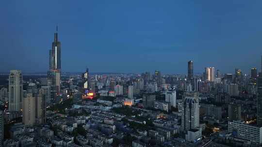 南京鼓楼区南京城市大景紫峰大厦夜景航拍