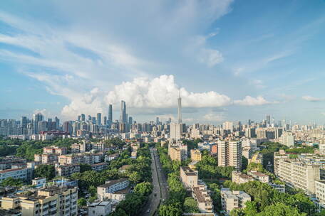 广州市中心城市建筑空镜全景延时