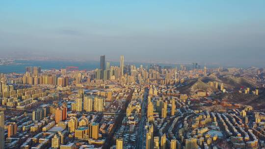 冬季城市航拍 雪景航拍