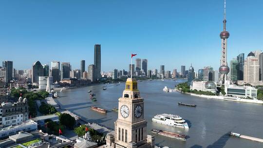 上海外滩海关大楼航拍视频素材模板下载