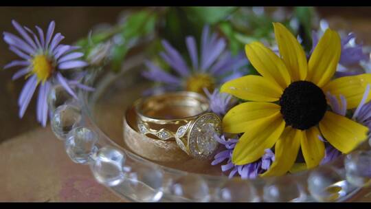 结婚戒指在小花旁边视频素材模板下载