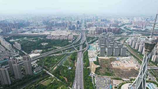 郑州城市高架桥交通航拍