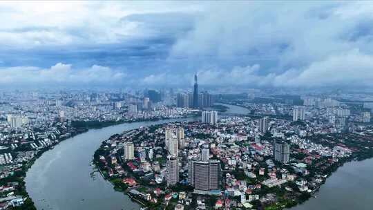 越南城市高楼地标建筑全景