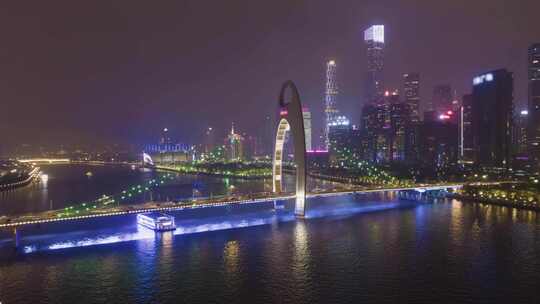 广州市珠江夜景航拍广东塔猎德大桥夜晚风光