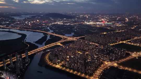 常熟城市夜景航拍俯瞰风光