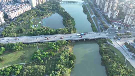 广州从化区市民广场航拍流溪河文化公园风光