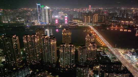 福州市仓山区闽江大道航拍车流夜晚夜景交通