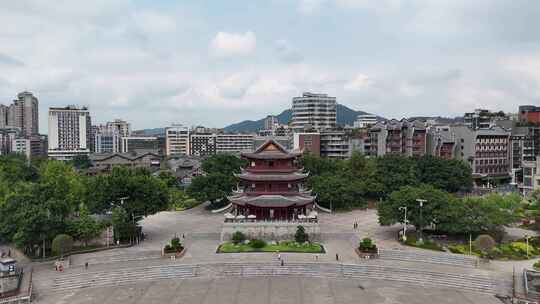 航拍四川宜宾合江门广场夹镜楼