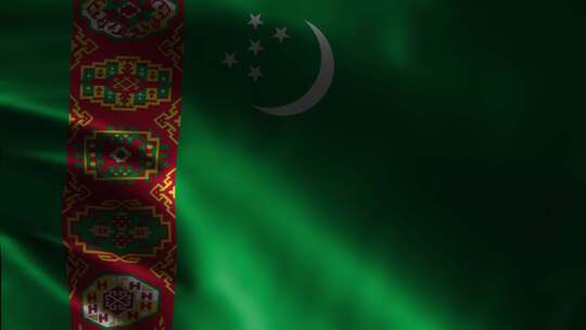土库曼斯坦挥舞国旗。土库曼斯坦国旗挥舞动