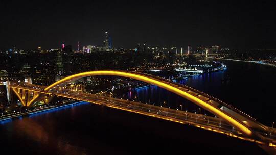 上海卢浦大桥夜景4K航拍原素材