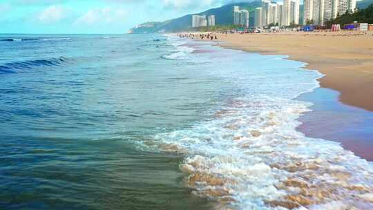 海浪沙滩海浪拍打沙滩航拍旅游素材