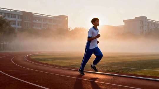 校园学生晨跑素材