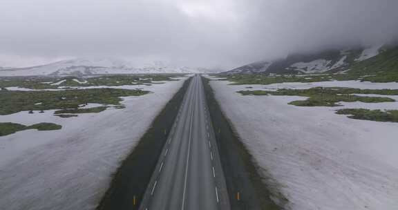 冰岛，山，雪，路