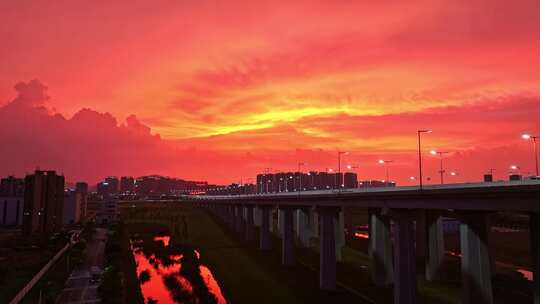 深圳中山翠亨新区深中大桥车流夜景日落航拍