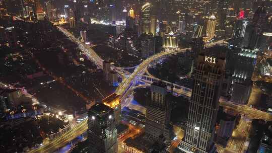 上海黄浦区延安东路夜景航拍延时城市高楼大视频素材模板下载