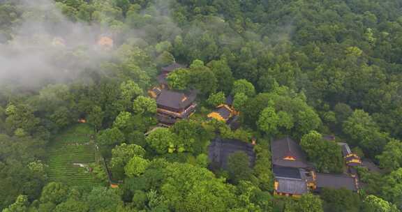 杭州灵隐景区永福寺清晨云雾航拍合集