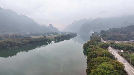 航拍广东清远连江乡村田园公路风光