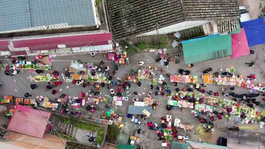 农村集贸市场菜市场农贸市场集市赶集航拍