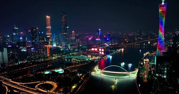 广州珠江新城和广州塔航拍夜景2022最新