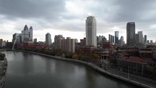 天津海河风景线城市天际线建筑风光航拍