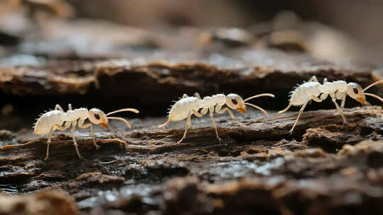 白蚁在木头上爬行