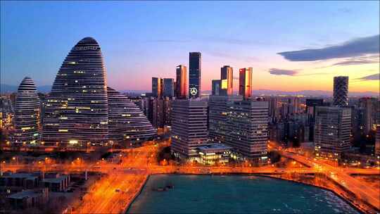 北京望京CBD城市天际线黎明日出