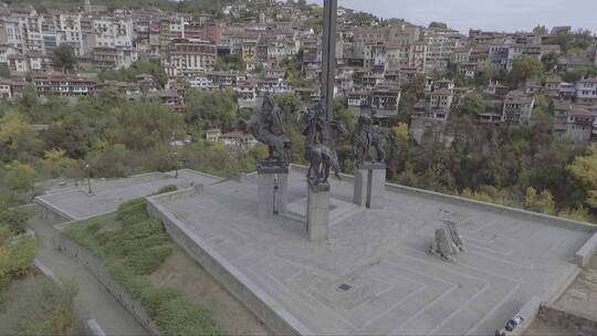 萨拉热窝莫斯尼亚雕塑航拍景观