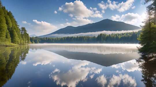 山林湖泊自然风光全景