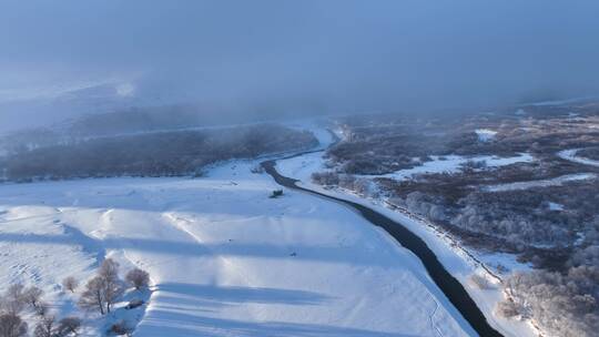 航拍内蒙古根河湿地雪景
